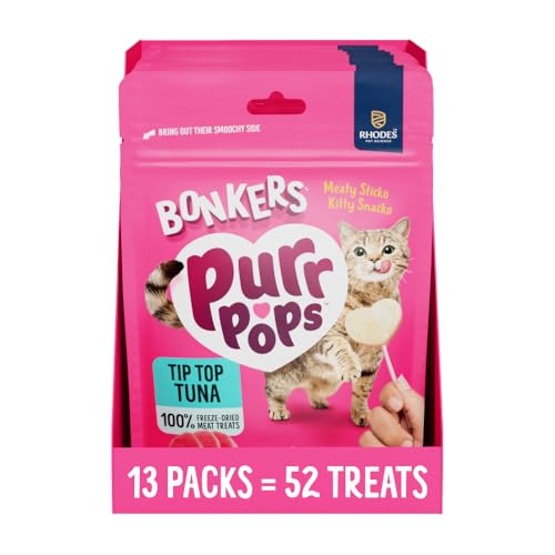 Bonkers Purrpops Freeze-Dried Tuna Flavored Lollipop Cat Treats 4 Pieces (Pack of 13)