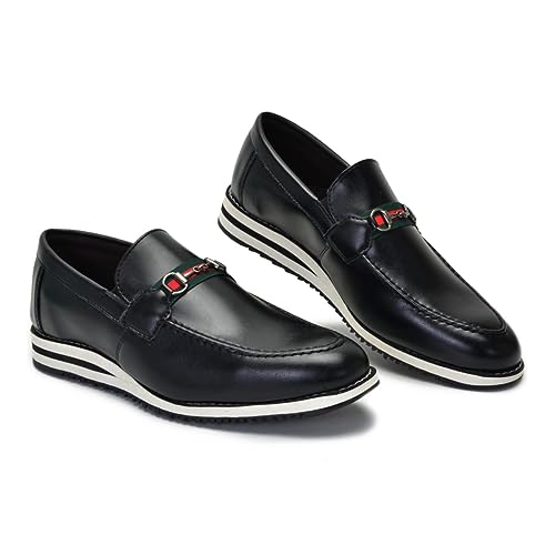 Sapato Masculino Social Oxford Casual Estilo Italiano Confortável Macio Fivela Sem Cadarço (PRETO, b