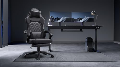 Sedia da gaming, ergonomica, in pelle PU, con supporto lombare, funzione massaggio e schienale largo, portata fino a 150 kg, colore: nero - Sedia gaming - Immagine 1