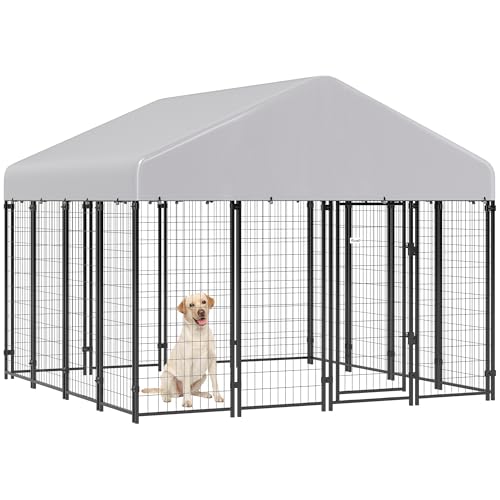 PawHut Outdoor Dog Kennel with Roof 8x8x6 Heavy Duty UV-Resistant Waterproof Escape-Proof Lock Large Pets