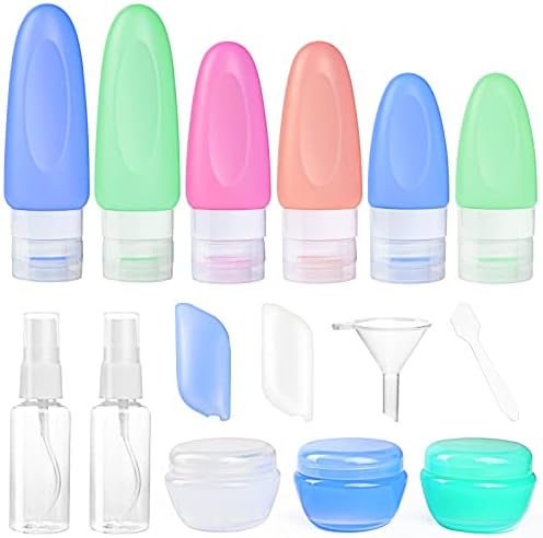 POLENTAT 17 Pcs Silicone Travel Bottles for Toiletries, TSA Approved Travel Size Containers for Shampoo Leak-proof Travel Accessories Containers with Tag