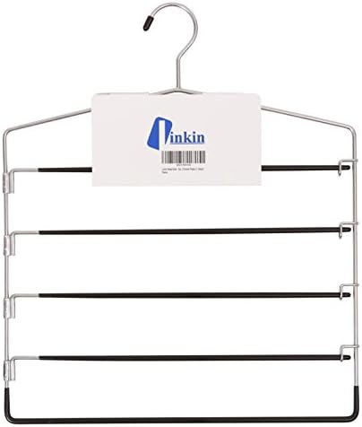 LINKIN Multi Bar Metal Pants And Trouser Hanger PVC Dipping, Chrome Plated And Black, Swing Arm Slack For Easy Trouser Placement (1, Black)