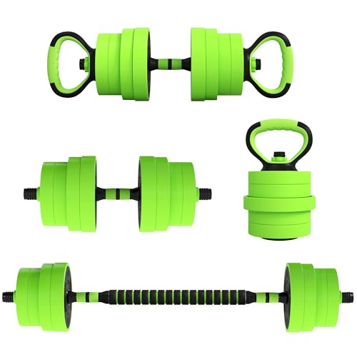 SPORTNOW Juego de Mancuernas Ajustables 4 en 1 30kg, Juego de Pesas como Kettlebell, Barra, Mancuernas o Soporte para Flexiones, Equipo de Fitness para Hombres y Mujeres, Casa Gimnasio Verde