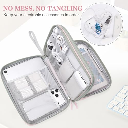 Image of FYY Electronic Organizer, Extra Large Travel Cable Organizer Bag Pouch Portable Waterproof Double Layers All-in-One Storage Bag for iPad, Cable, Power Bank, Laptop Charger for Office /Home, Light Pink