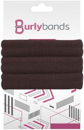 Burlybands Elastic Hair Ties No Damage for Thick Heavy Hair, Brown 3 Pack