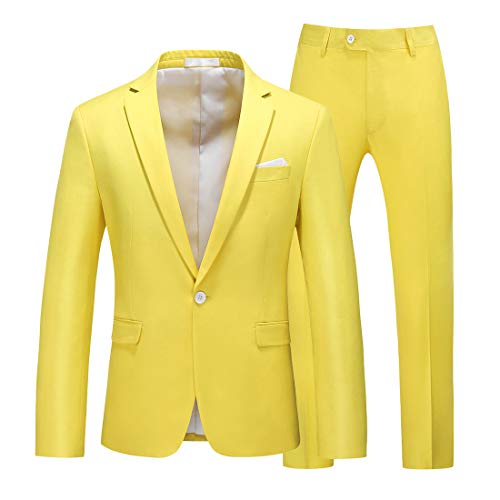 Mens Suit Slim Fit 2 Piece Wedding Party Tux Suits for Men,Light Yellow,36
