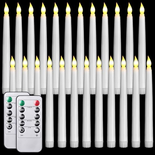 Image of Tuanse 24 Pack Flameless Flicker Taper Candles Bulk with Remote and Timer, Battery Operated LED Warm White Taper Candles Light for Home Wedding Decoration Gifts(White,8 Inch)