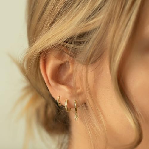 Image of Gold Earrings for Women, 14k Gold Plated Dangle Huggie Earrings for Women Trendy Dainty Gold Hoop Earring Stacks Hypoallergenic Pearl Chain Drop Cartilage Earring Fashion Womens Jewelry