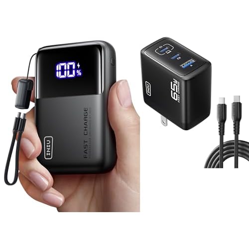 INIU 20000mAh 65W Ultra Compact USB C Laptop Portable Charger & 3-Port 65W PD Fast Charging Compact Type C Wall Charger Combo