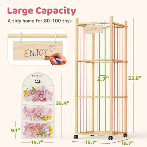 Stuffed Animal Storage & Organizer: Wooden Stuffed Animal Holder - 53.6" Stuffed Animal Zoo with Thicker Bands - Large Capacity Stuffy Storage for Playroom/Living Room/Nursery Room/Bedroom — view 2