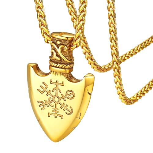 FaithHeart Norse Jewelry Viking Pendant Necklace Mens Compass Nordic Mjolnir Necklace Vintage Charms Golden