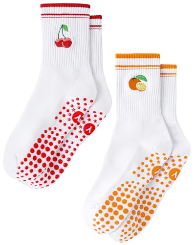 Image of Yawlsow Pilates Grip Socks for Women Yoga Grippy Socks Cute Barre Non Skid Athletic Crew Sticky Sock Workout Hospital