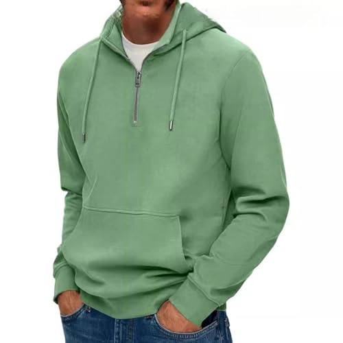 Men's Casual Hoodies Pullover Long Sleeve Quarter Zip Sweatshirt Drawstring Solid color Hoodie with Pocket