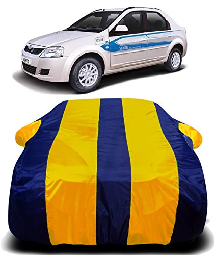 Image of Waterproof Car Cover with Ultra Surface Body Protection (Yellow Stripes) (Mahindra E-VERITO)