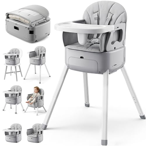 Image of 7-in-1 Convertible Baby High Chair for Baby and Toddler, Portable Travel High Chair Grow with Baby with Adjustable Height & Tray, Easy-Clean Seat, Anti-Tip Safe Frame, Supports 33 lbs
