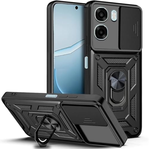 Image of SPAZY CASE iQOO Z11 5G Back Cover | Heavy Duty Hybrid Case with 360 Degree Rotating Finger Ring Holder + Slider Shutter Camera Protection Case for iQOO Z11 5G - Black