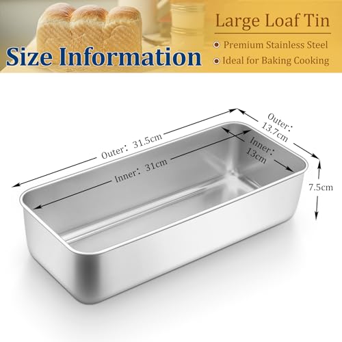 Onader 3lb Loaf Tin, Stainless Steel Large Bread Loaf Pan for Baking Banana Bread, Meat Loaf, Lasagna and Cake, Healthy & Sturdy, Oven & Dishwasher Safe, 31.5X 13.7X 7.5 cm - Image 3