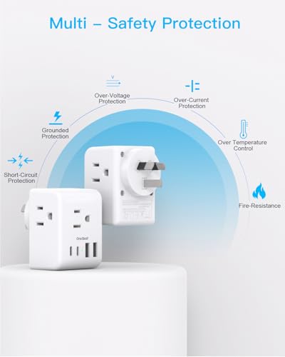 Image of 2 Pack Australia New Zealand Power Plug Adapter, Australia Travel Adapter | Type I Plug Adapter with 3 American Outlets 4 USB Charging Ports (2 USB C) for US to Australia, Argentina, China, New Zealand