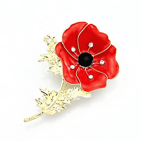 YEHJDSMD Red Poppy Enamel Brooch Poppy Metal Brooches Crystal Flowers Poppy Brooches Red Poppy Enamel Lapel Pin Badge for Womens Broaches Pins Poppy Gifts Remember Hero Soldier Memorial Day Gifts