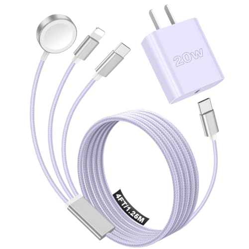 Image of Travel Essentials Multi Charging Cable with 20W Charger Block | 3 in 1 Type C /Lightning /Magnetic Charging Cable for Apple Watch Charger,iPhone Charger,Cruise Vacation Camping Essentials-4FT