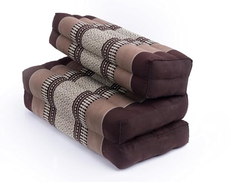 GABUR Foldable Meditation Cushion, 100% Kapok, Thai Design Brown-Beige
