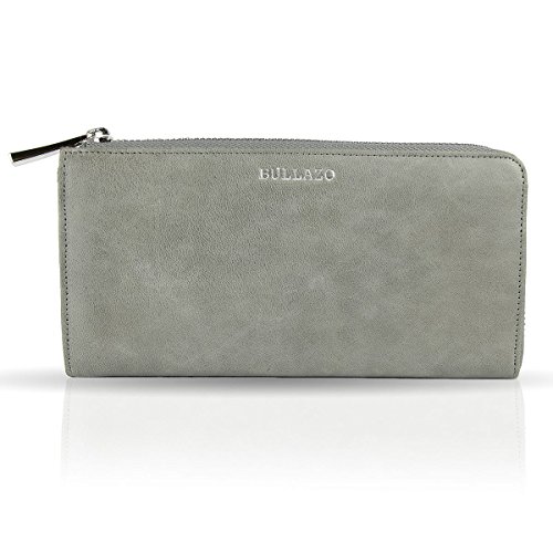 BULLAZO GALANO Classique Portefeuille pour Dames en Cuir véritable avec Poche téléphone Portable zippée Nombreux Porte-Cartes | Grand Portefeuille Porte-Monnaie Dames Grand élégant | Gris Cover