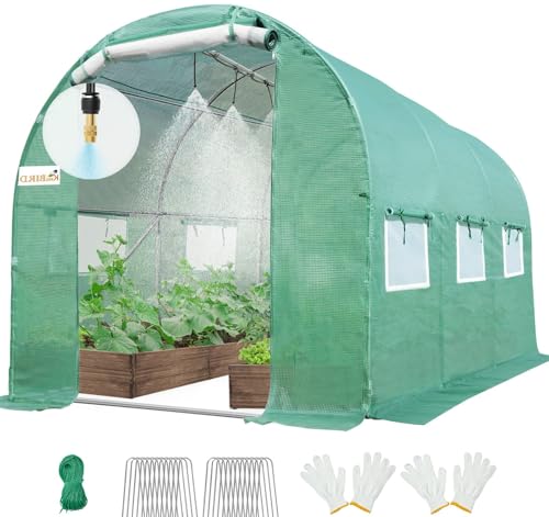 KING BIRD Premium 10x6.6x6.6FT Greenhouse for Outdoors, Large Walk-in Heavy Duty Galvanized Steel Frame, Mesh Door Screen Window Tunnel Hoop Garden Plant Winter Hot House, with Watering Kits, Green