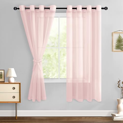 Hiasan Sheer Curtains with Tiebacks, Grommet, Blush Pink, 2 Panels