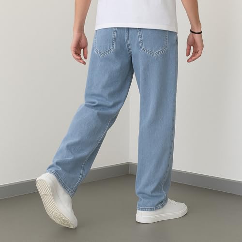 Image of Denim Fabric Straight Fit Mid Rise Light Blue Men Jeans (STF-SNS03-LVR)