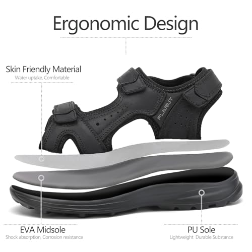Image of FLARUT Men's Open Toe Leather Hiking Sandals Water Shoes Adjustable