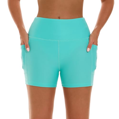 Image of HODOSPORTS Women's 3'' /5'' /7'' /9'' /12'' Swim Board Shorts UPF50+ High Waisted Quick Dry Swimsuit Bottoms with Pockets Liner