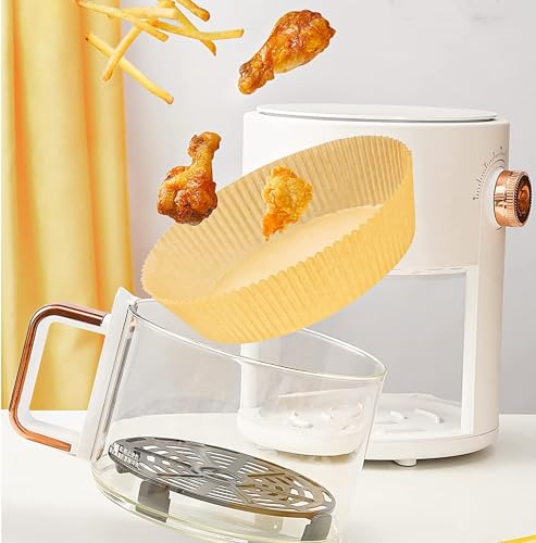 Image of Air Fryer Liners Square Paper Liners and Silicone Air Fryer Pot Insert with Divider and Perforated Mat (100 Pcs Round Air Fryer)