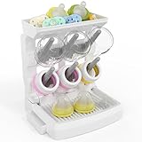 CINWWNI Baby Bottle Drying Rack for 6 Bottles, Vertical Cup Drying Holder, Space Saving Countertop Standing Bottle Dryer Rack for Baby Accessories & Pump Parts (Small White&Grey)