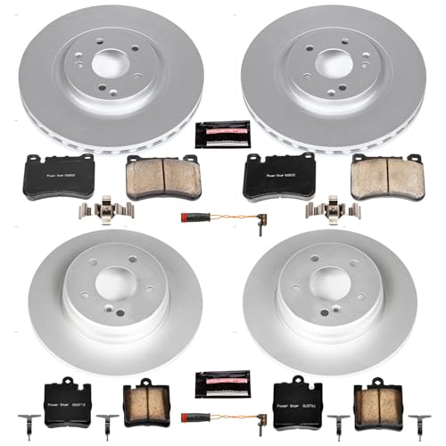 Image of PowerStop Front and Rear Brake Kit for Mercedes-Benz C230 2005-07 |C320 2005 |CLK350 2006-09 |SLK350 2010-11 - Fully-Coated Disc Rotors with Z23 Carbon-Fiber Ceramic Brake Pads Upgrade, CRK6714