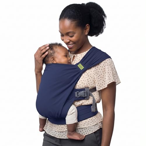 Image of Boba Bliss Pre-Wrapped Baby Carrier with Buckle - Newborn to 7-35 lbs Light, Breathable & Easy to Adjust Hybrid Infant Sling & Toddler Carrier - Certified Hip-Healthy for 0-18 Months - Navy Blue
