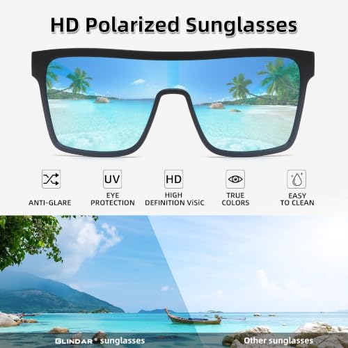 Image of GLINDAR Polarized Sunglasses Men Flat Top Womens, Oversized Square Shield | One Piece,Trendy,Lightweight,Driving