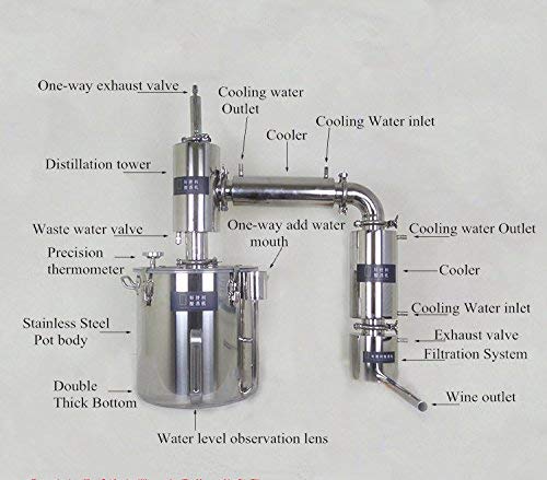 21-170L Home Water Distiller Spirits Brandy Vodka Alcohol Stainless Distiller Boiler Wine Making Essential Oil Brew Kits w/Thermometer Water Pump (130L)