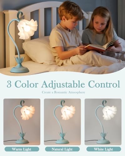 Image of WERFOP Flower Table Lamp Cute Desk Lamp for Bedroom Home Decor (Blue)