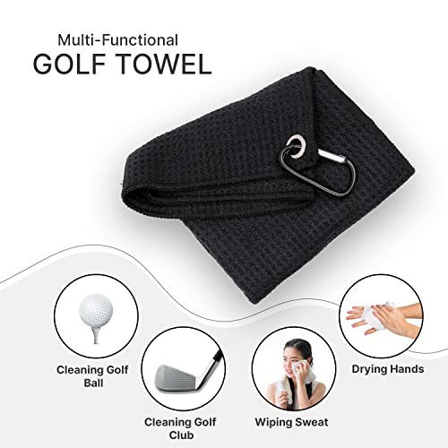 Hoverolf Golf Towel (16" X 16") With Golf Club Brush, Soft & Absorbent Microfiber Towel, Thick Trifold Waffle Pattern Golf Towels For Golf Bags For Men, Convenient To Attach & Clean-Off Dirty Club #TOP4