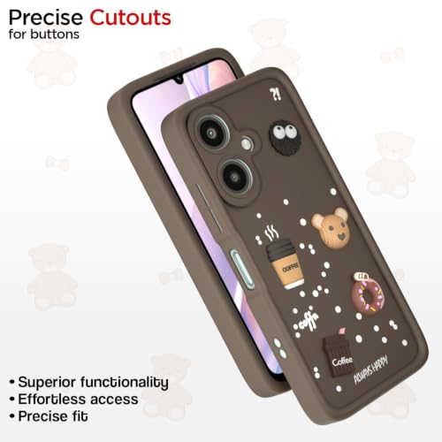 Image of Bintage Cute Fun Taddy Cartoon 3D Ball Milk Donut Coffee Cup Silicone Case Full Body & Camera Protection Back Cover Compatible for Mi REDMI 13c 5G - Brown