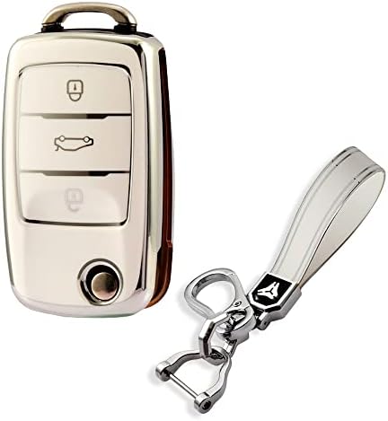 RXXR Car Key Case Compatible with VW, VW Golf Key Box, Key Cover for VW Polo Passat Skoda Seat 3 Buttons (Pink)