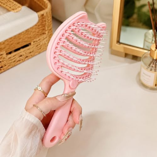 Image of Premium 3D Detangling Hair Brush for Women & Men- Anti Hair Fall Comb for Curly, Wavy & Straight Hair | Hair Straightening Brush, Wet & Dry Styling Brush | Scalp Massager, Frizz Control & Tangle Free Grooming Brush (CAT PINK)