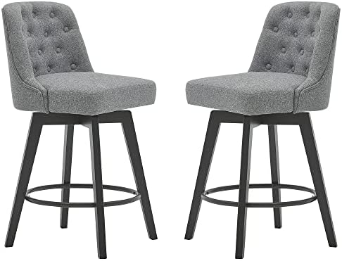 MINCETA Counter Stool,26" 360 Free Swivel Upholstered Bar Stool with Back-Set of 2-Performance Fabric in Gray