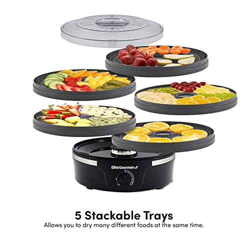 Image of Elite Gourmet EFD319DKG Food Dehydrator, 5 BPA-Free 11.4 inch Trays Adjustable Temperature Controls, Jerky, Herbs, Fruit, Veggies, Dried Snacks, Black and Grey