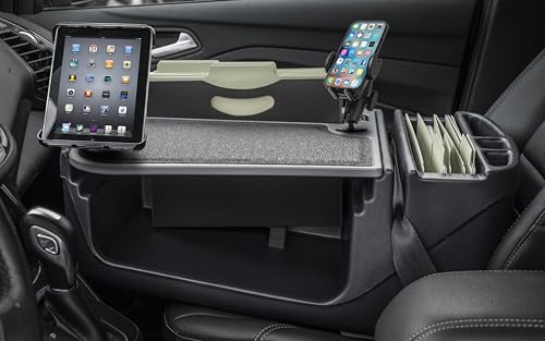 Image of AutoExec AE-FMEF-PI-PM-TAB-GT Efficiency FileMaster Car Desk for Your Vehicle Workstation and Mobile Office, with 400 watt Power Inverter, Phone Mount and Tablet Mount | Vehicle Workstation and Mobile Office, 400 Watt Power Inverter, Phone Mount, Tablet Mount
