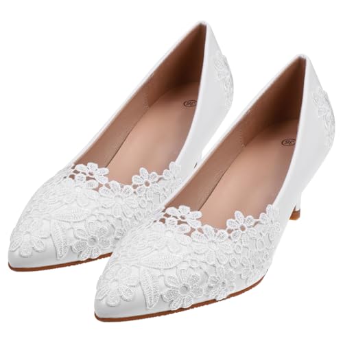 Holibanna Hochzeitsschuhe Damen Spitzenpumps Mit Hohem Absatz Elegante Weiße Brautschuhe 9.06 Zoll Für Party Festliche Anlässe