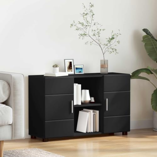 Aparador negro FLORIN de 88,5 cm con 3 estantes y 2 puertas de madera para salón u oficina