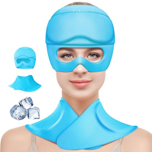 Image of 3 in 1 Migraine Relief Cap Neck Ice Pack Wrap Gel and Ice Eye Masks, Detachable Ice Caps with Eyes Masks, Hot and Cold Therapy for Relief of Headaches, Stiff Neck and Eye Fatigue (ICY Blue)