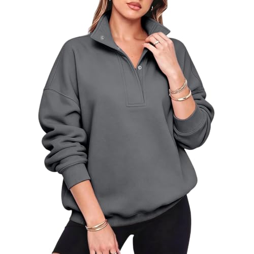 Oversized Sweatshirt for Women Fleece Henley Neck Button Fashion Pullover - image 1
