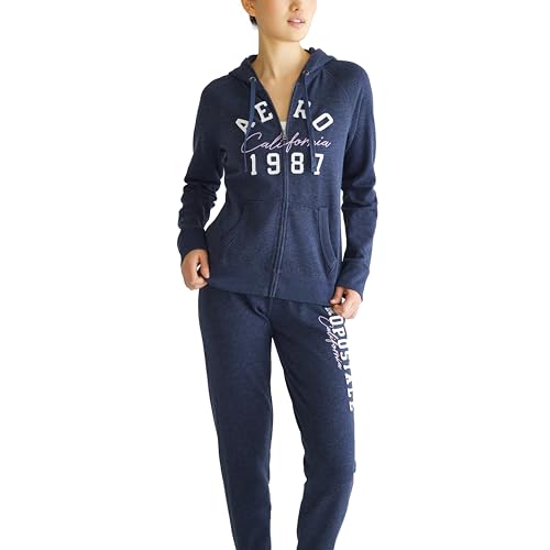 Consejos para Comprar Sudaderas con capucha para Mujer los mejores 10. 49 Aeropostale - Sudadera con Capucha con Cierre Completa para Mujer, diseño Aero 1987 California, Azul Marino (Cadet Navy), Large